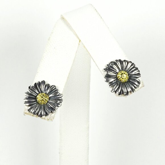 LAGOS HTF Daisy Collection Sterling Silver 750K Yellow Gold  Stud Earrings - Picture 5 of 8